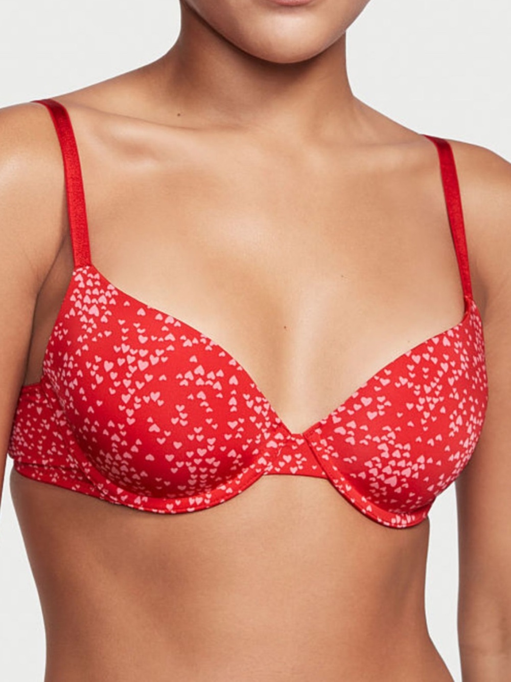 Victoria's Secret Red Heart-Print Push-Up Bra Sz 38 D